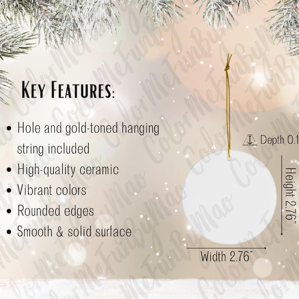 Circle Ceramic Ornament Size Chart Key Features and Size for Circle Ceramic Christmas Ornament Editable Template Canva Ornament Mockup