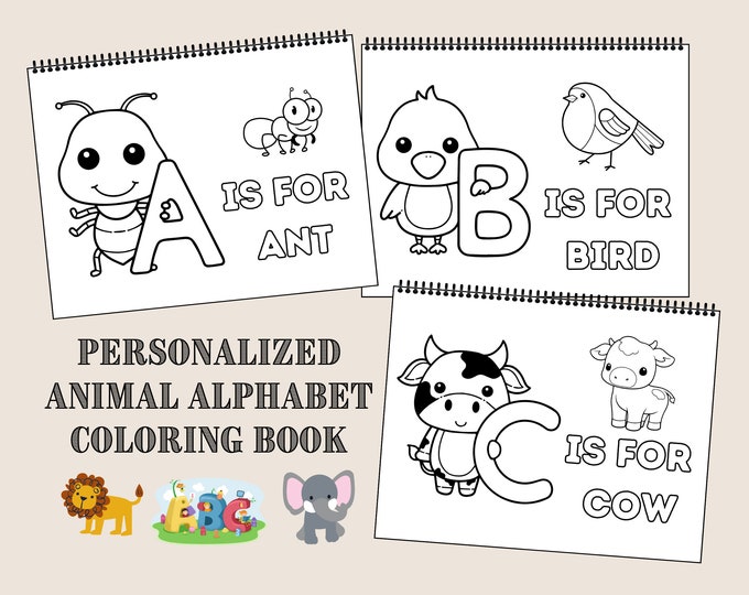 Personalized Coloring Book Animal Alphabet Coloring Book for Kids Custom Coloring Book Children's Coloring Books Personalized Gift for Kids