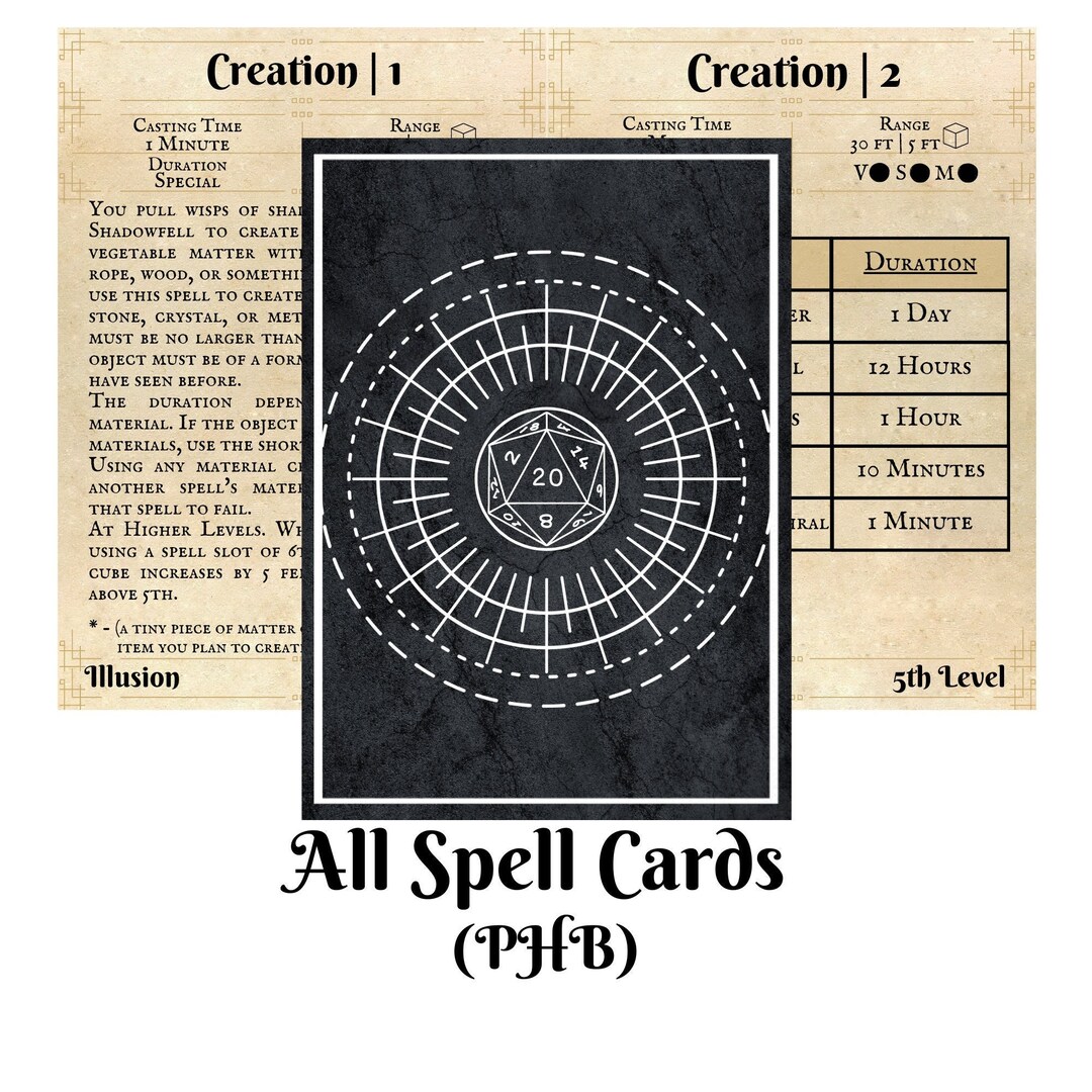 Dnd Spell Cards PHB Etsy