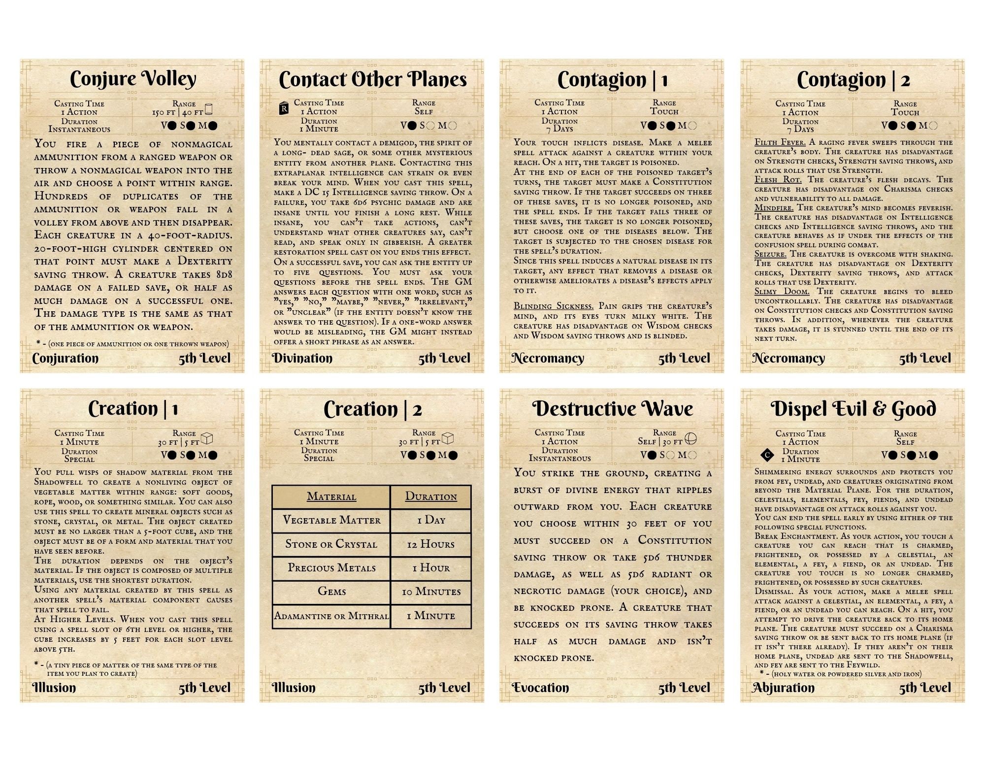 Dnd Spell Cards PHB Etsy