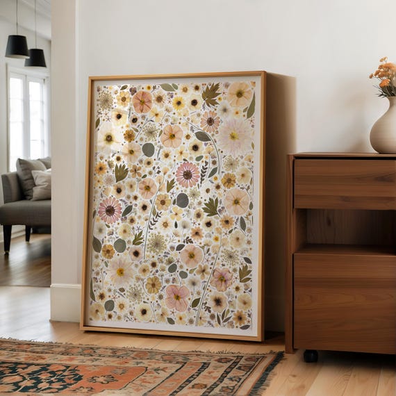 PRINT Pressed Flower Gliclée Print, Botanical Wall Art, Dried Wildflowers Herbarium Decor, Boho Nature Decor Gift