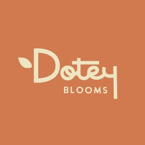 May include: A graphic logo on a solid terracotta orange background featuring the word Dotey in a stylized cream-colored font with a small leaf icon to the left of the letter D, and the word BLOOMS in a simple sans-serif font underneath.