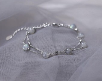 Bracelet multicouche pierres de lune, Bracelet pierres de lune, Bracelet en cristal, Bracelet fait main, Cadeau d'anniversaire fait main, Cadeau pour elle, Cadeau pour maman