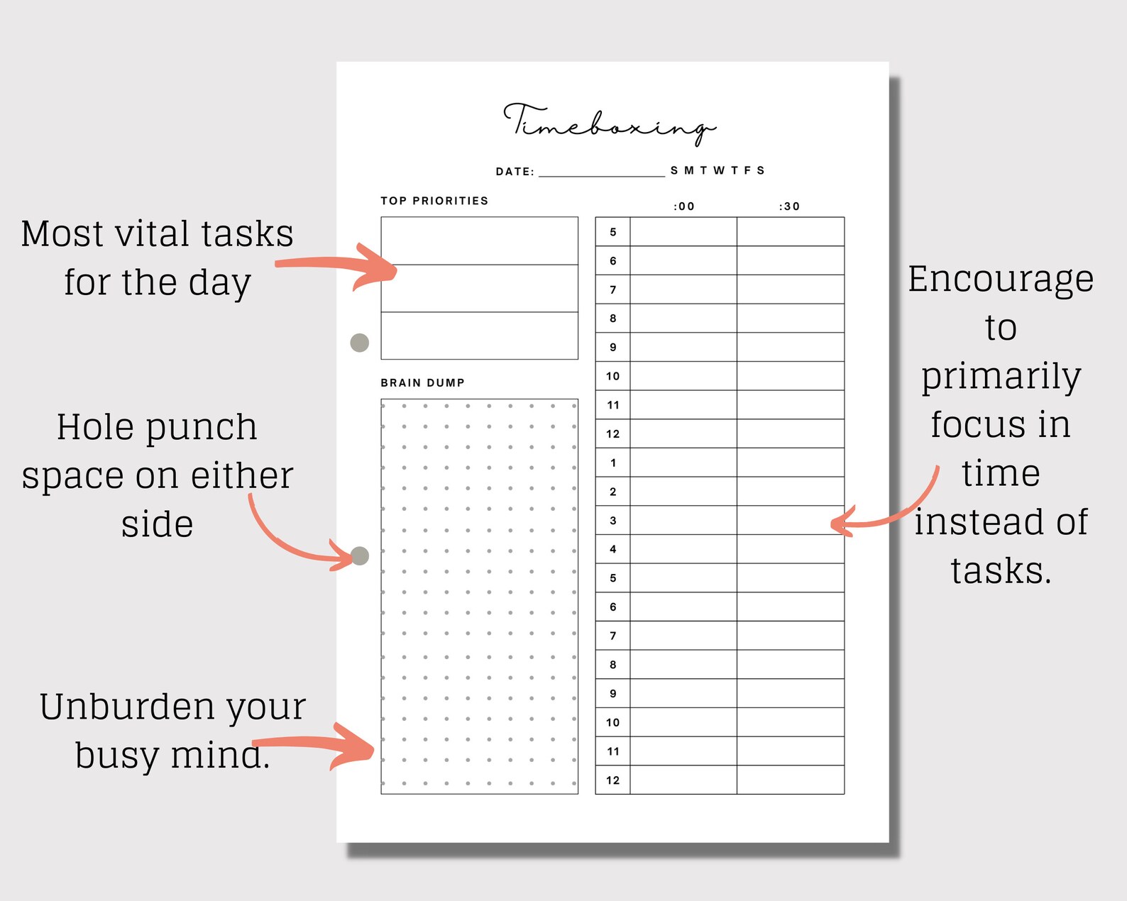 Daily Timeboxing Template Time Box Time Blocking Canva Etsy