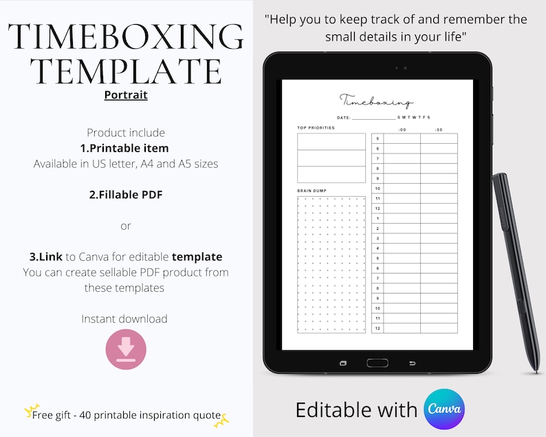 Daily Timeboxing and Time Blocking Template Time Box Editable Daily Timeboxing and Time Blocking Template Time Box Editable