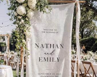 Personalized Linen Wedding Welcome Sign – Custom Fabric Banner for Weddings, Bridal Showers & Special Events