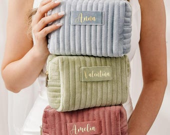 Personalized Velvet Makeup Bag, Custom Cosmetic Bag, Bridesmaid Gift, Wedding Favors, Travel Toiletry Bag, Gift for Her, Christmas Gift
