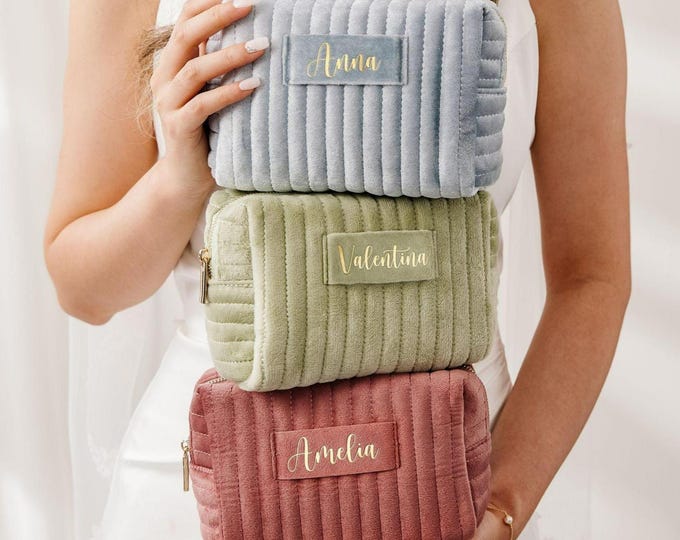 Personalized Velvet Bridesmaid Makeup Bag – Custom Travel Toiletry Pouch, Birthday, Christmas & Mother’s Day Gift