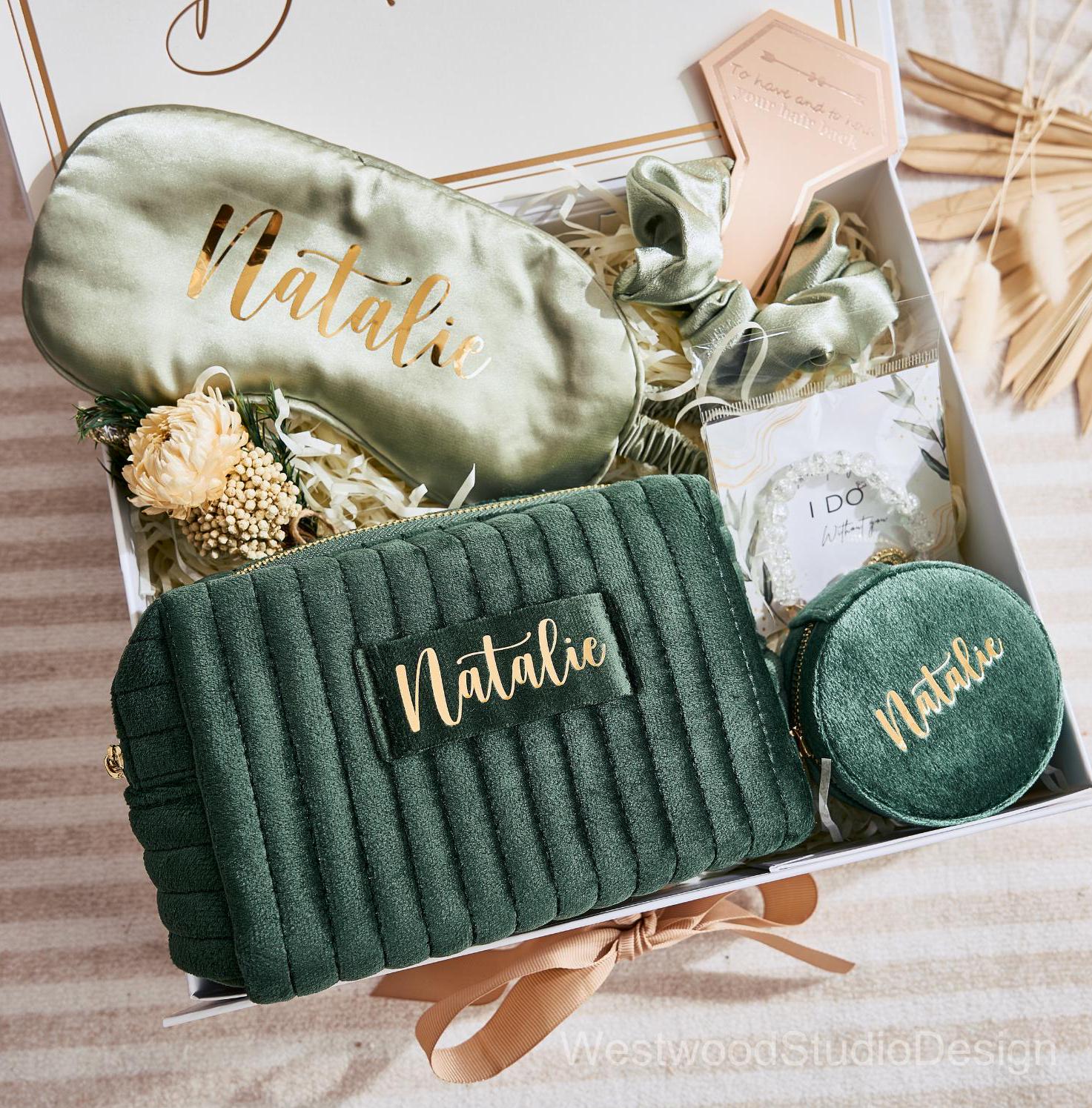 Personalisierte Schmuckschatulle, Brautjungferngeschenke, Hochzeitsgeschenke, personalisierte Schmuckschatulle aus Samt, Reiseschmucketui, Brautpartygeschenk, Geschenk für Mama