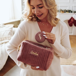 Trousse de maquillage personnalisée, Trousse de toilette de voyage, Cadeaux de demoiselle d'honneur, Trousse à cosmétiques en velours, Cadeau d'anniversaire pour elle, Cadeau de fête des Mères, Cadeau de Noël