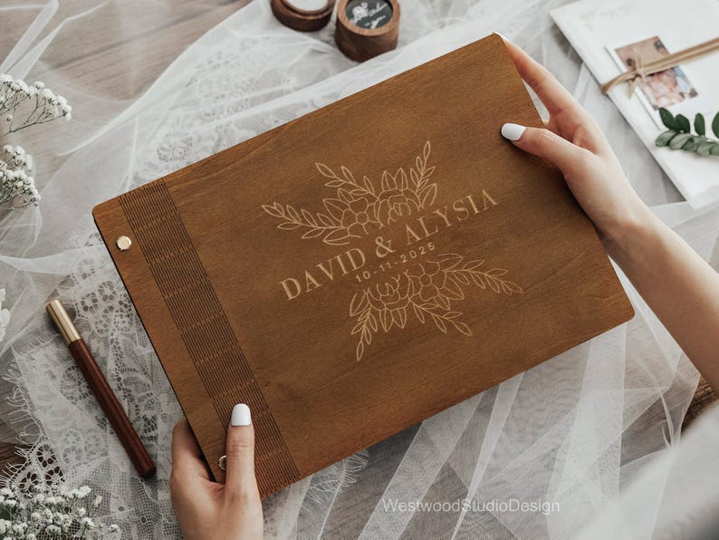 Personalized Wooden Guest Book – Custom Wedding Photo Album, Keepsake for Couples & Wedding Gifts image 2