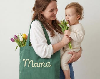 Personalized Embroidered Corduroy Tote — Gift For Mom, Christmas & Birthday Keepsake, Custom Tote Bag, Bridesmaid Tote, Girls Trip Gift