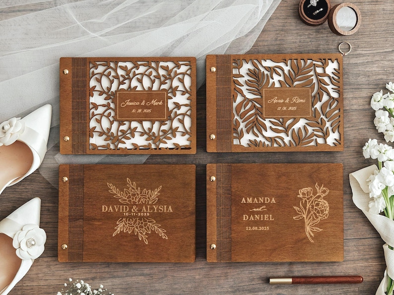 Personalized Wooden Guest Book – Custom Wedding Photo Album, Keepsake for Couples & Wedding Gifts image 7