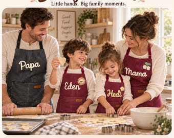 Embroidered Name Apron Set, Personalized Baking Apron, Mother Daughter Apron Set, Family Baking Smock, Gift for Her,  Christmas Apron