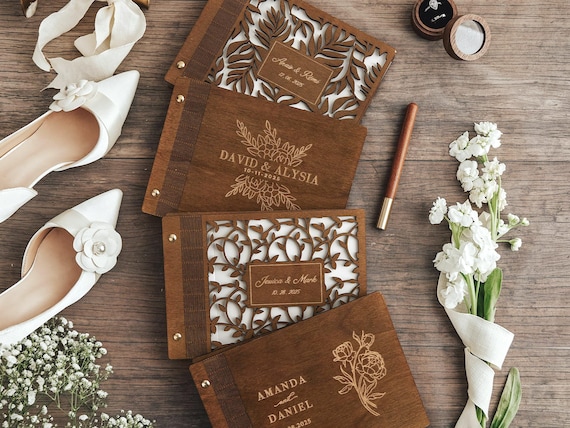 Personalized Wooden Guest Book – Custom Wedding Photo Album, Keepsake for Couples & Wedding Gifts