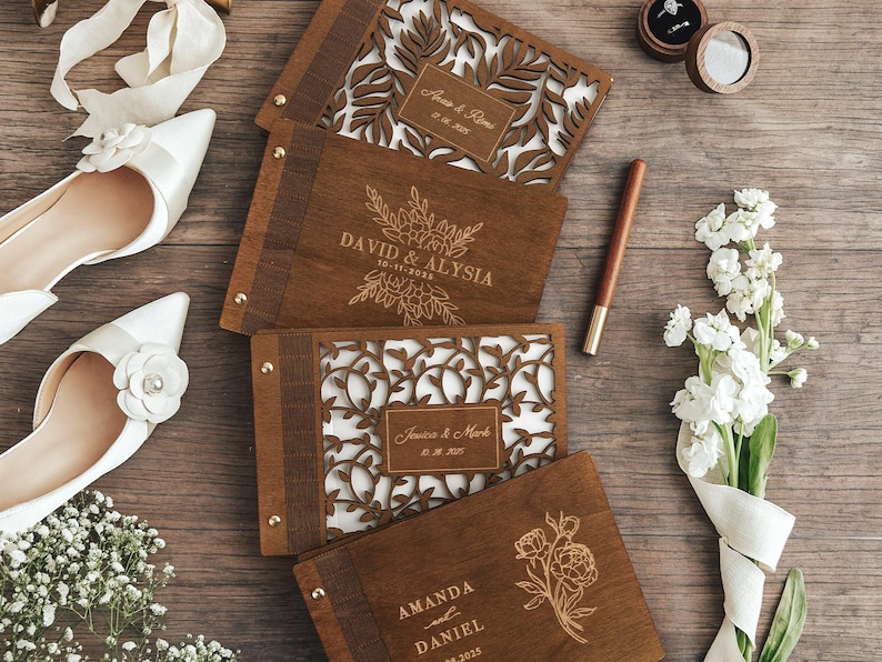 Personalized Wooden Guest Book – Custom Wedding Photo Album, Keepsake for Couples & Wedding Gifts image 1
