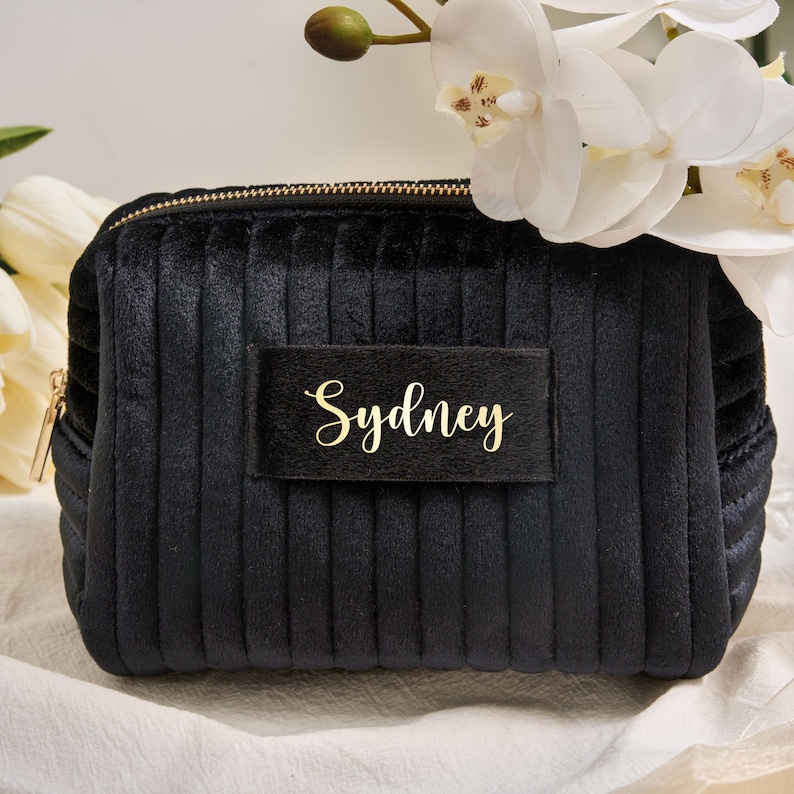 Custom Makeup Bag Personalised Bridesmaid Gifts Wedding Gift Travel Toiletry Bag Cosmetic Bag Wedding Favors Mother's Day Gift Black