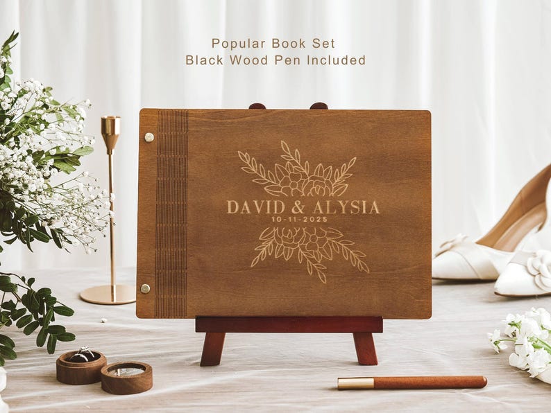 Personalized Wooden Guest Book – Custom Wedding Photo Album, Keepsake for Couples & Wedding Gifts image 5
