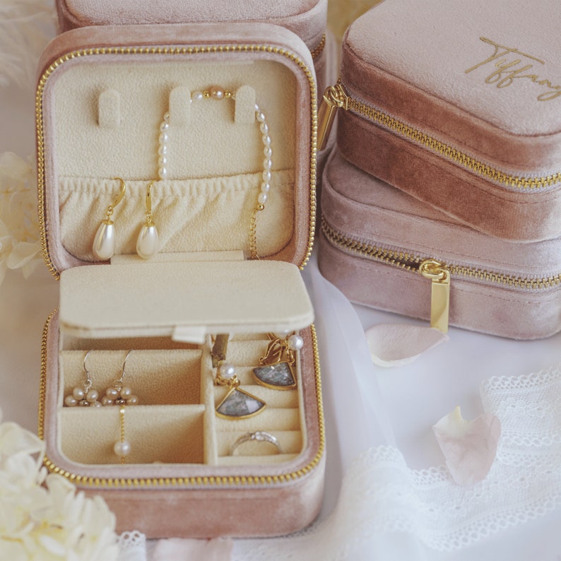 Personalized Jewelry Box, Bridesmaid Gift, Wedding Favors, Custom Jewelry Box, Travel Jewelry Case, Jewelry Organizer Mother's Day Gift image 3
