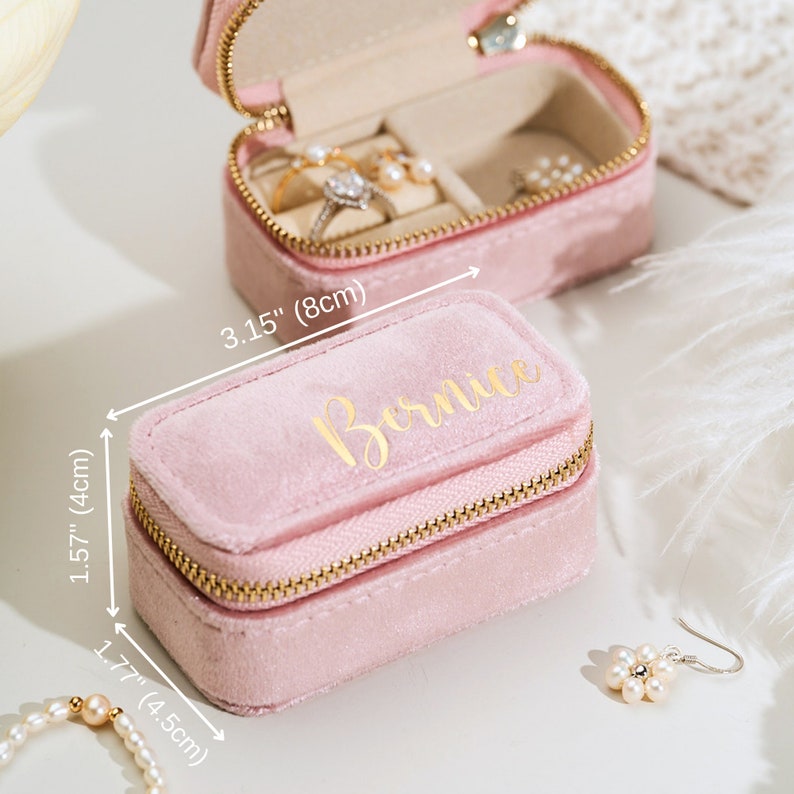 Personalized Jewelry Box, Bridesmaid Gifts, Wedding Favors, Custom Velvet Jewelry Box, Travel Jewelry Case, Christmas & Holiday Gift Nude Pink