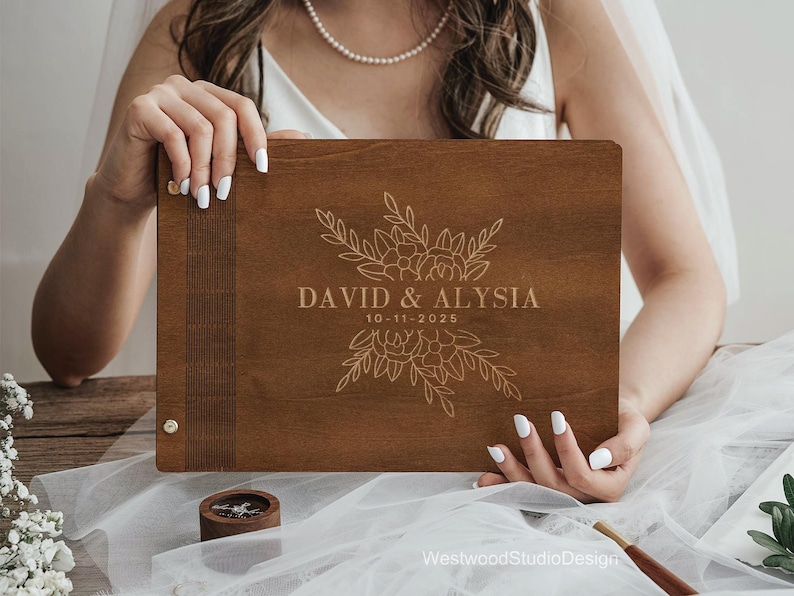 Personalized Wooden Guest Book – Custom Wedding Photo Album, Keepsake for Couples & Wedding Gifts image 4
