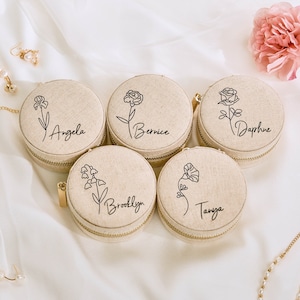 Benutzerdefinierte Geburt Blumen Schmuckschatulle, Brautpartygeschenk, Reise Schmuckschatulle, Brautjungfer Geschenke, Hochzeitsgeschenk, perfektes Geschenk für sie, Geburtstagsgeschenk