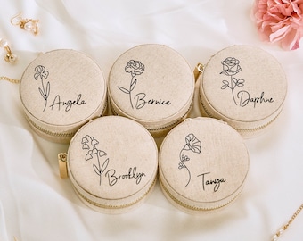 Custom Birth Flower Jewelry Box, Bridesmaid Gifts, Wedding Gift, Travel Jewelry Box, Perfect Gift for Her, Birthday Gift, Mother's Day Gift