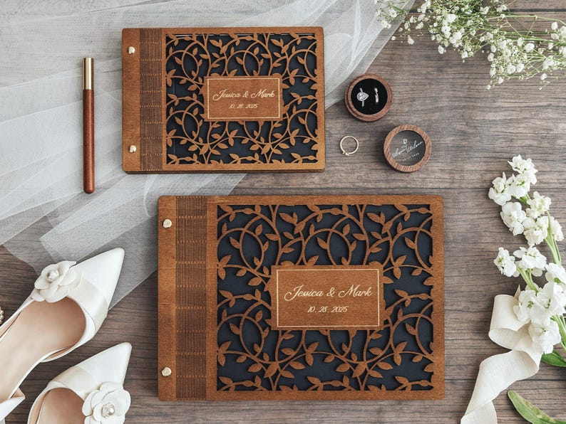 Personalized Wooden Guest Book – Custom Wedding Photo Album, Keepsake for Couples & Wedding Gifts image 9