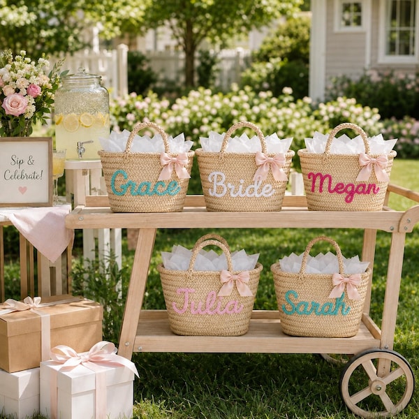 Custom Straw Beach Bag, Wedding Gifts, Personalized Bridesmaid Bag, Bridesmaid Gift Basket, Bachelorette Party Gift, Bridal Shower Favor
