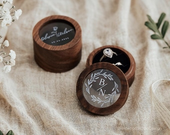 Personalized Wooden Wedding Ring Box with Clear Acrylic Cover, Custom Engraved Proposal Holder, Anniversary gift, Wedding Ring Bearer