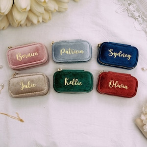 Joyero personalizado, regalos para damas de honor, recuerdos de boda, joyero de terciopelo personalizado, estuche de viaje para joyas, regalo para el Día de la Madre, regalo para mamá