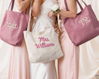 Personalized Embroidered Corduroy Tote — Bridesmaid Proposal Gift, Tote Bag, Wedding Gift, Bridesmaid Bag, Gift for Bride & Her Crew