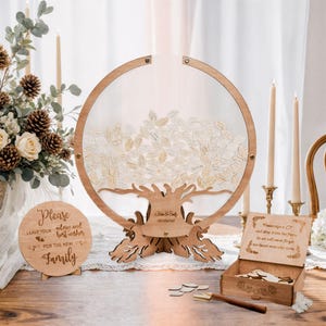 Wedding Guest Book Alternative, Rustic Wooden Round Guest Book Frame, Tree Insert with Leaf Drops, Wedding Guest Book ideas, Wedding Décor
