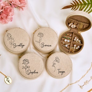 Personalisierte Geburt Blumen Schmuckschatulle • Brautjungfer Geschenke | Hochzeitsgeschenk | Reise-Schmuckschatulle | Perfektes Geschenk für Sie | Geburtstagsgeschenk Weihnachtsgeschenk