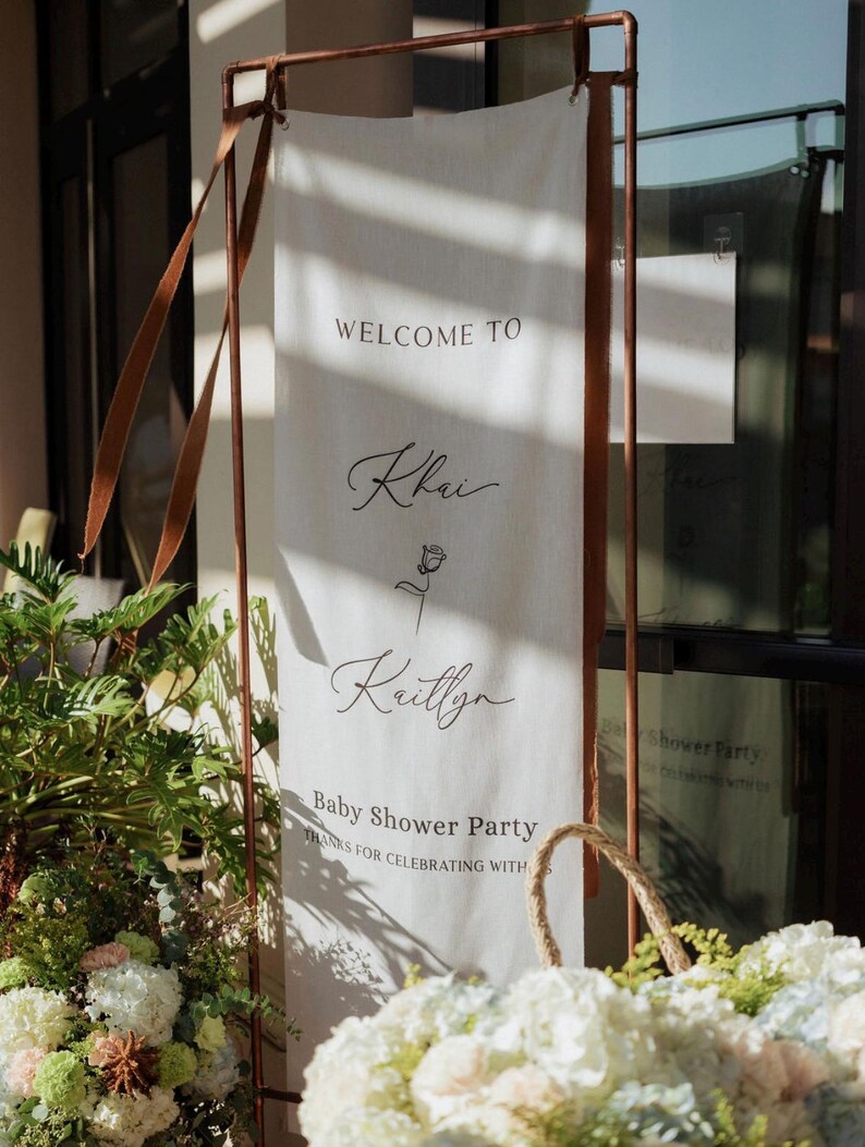 Linen Wedding Welcome Sign | Personalized Baby Shower Banner | Modern ...