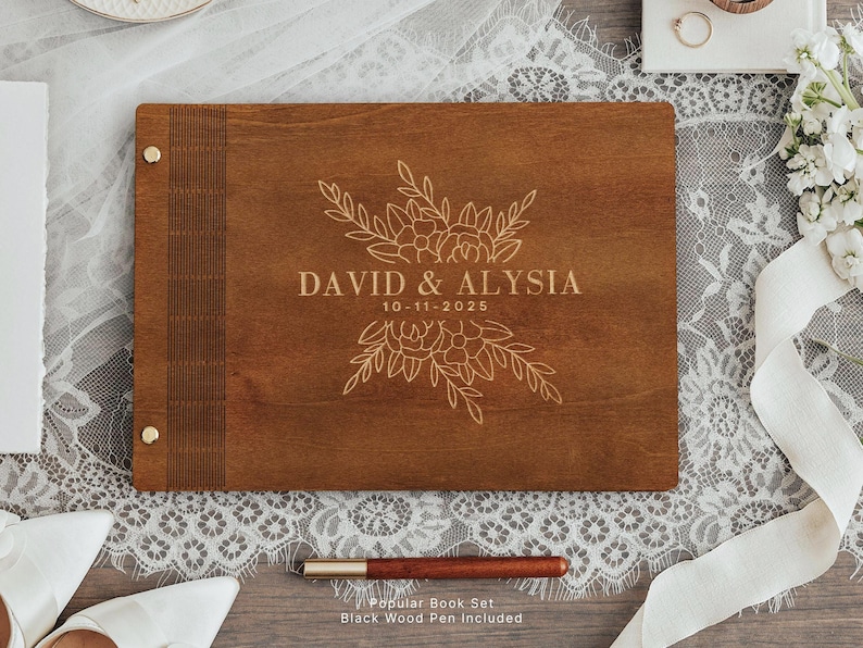 Personalized Wooden Guest Book – Custom Wedding Photo Album, Keepsake for Couples & Wedding Gifts image 3