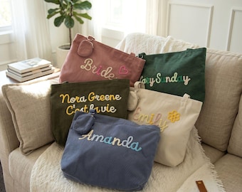 Personalized Embroidered Corduroy Tote — Bridesmaid Gift, Custom Name Tote Bag, Everyday Essential & Weekender, Christmas Gift for Her
