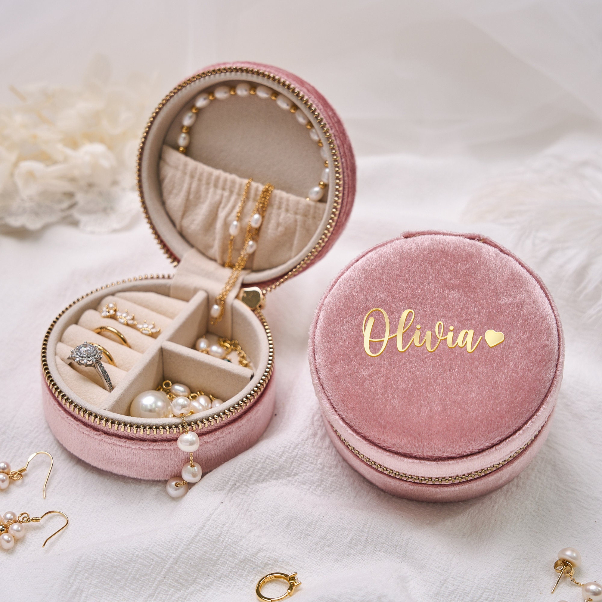 Personalisierte Schmuckschatulle, Brautjungferngeschenke, Hochzeitsgeschenke, personalisierte Schmuckschatulle aus Samt, Reiseschmucketui, Brautpartygeschenk, Geschenk für Mama