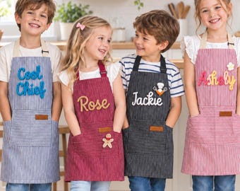 Embroidered Name Apron Set, Personalized Baking Apron, Mother Daughter Apron Set, Family Baking Smock, Gift for Her,  Christmas Apron