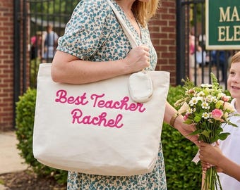 Personalized Embroidered Corduroy Tote Bag, Teacher Appreciation Gift, Custom Name Gift for Mom, Friend, Back To School