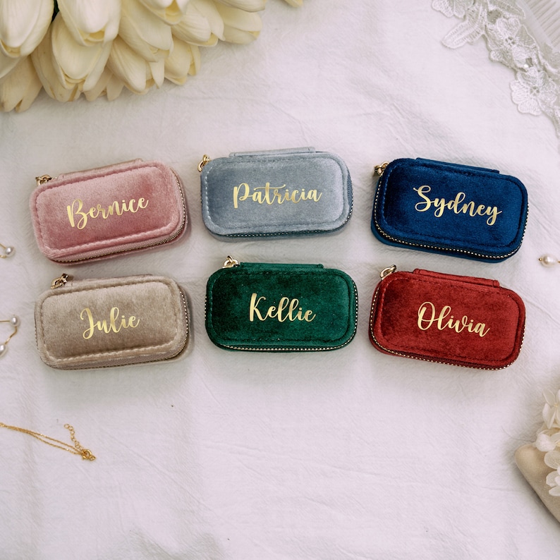 Personalized Jewelry Box, Bridesmaid Gifts, Wedding Favors, Custom Velvet Jewelry Box, Travel Jewelry Case, Christmas & Holiday Gift image 7