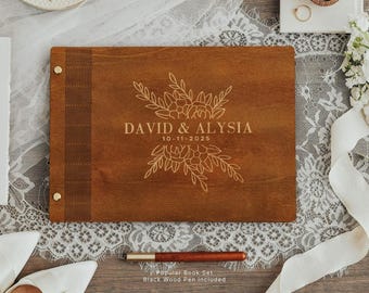 Libro de firmas de boda personalizado: álbum de fotos de madera personalizado, libro de firmas y un recuerdo de boda inolvidable.