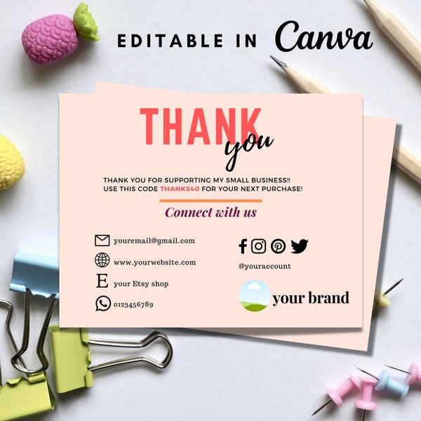 Small Business EDITABLE Customizable Card Template Bundle, Customer Thank you Insert Logo Product Packaging by Fdtemplatendesign #05