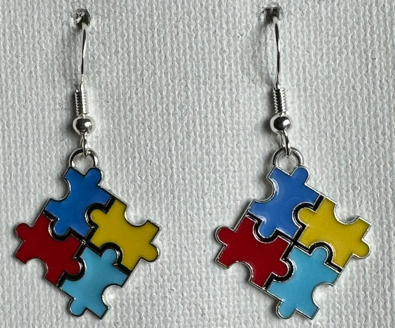 Handmade Autism Awareness Puzzle Piece Earrings - Gold Colored Teacher ...