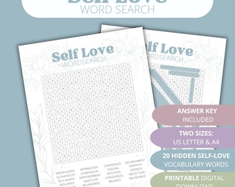 Self Love Word Search: Mindfulness Activity (PDF)