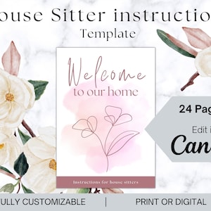 Plantilla de Canva para cuidadores de casas, guía de bienvenida para cuidadores de casas, Canva editable para propietarios de viviendas, instrucciones descargables para cuidadores de casas y mascotas