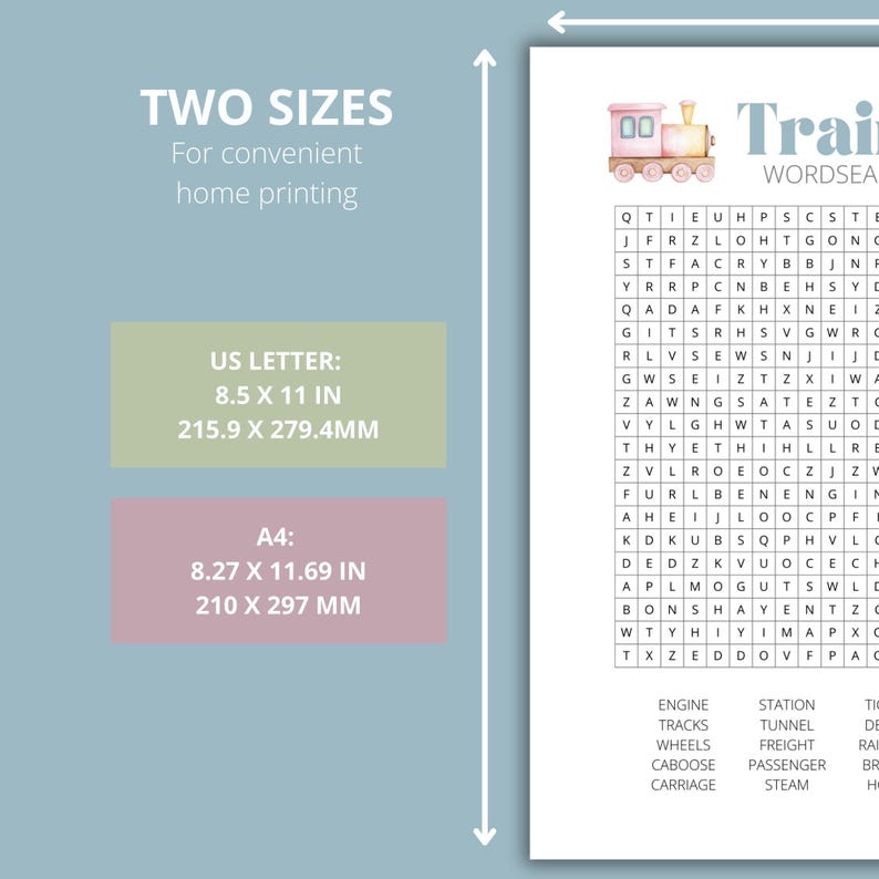 Train Word Map Trains Word Search Game: Kids Printable Puzzle (PDF) - Etsy Australia