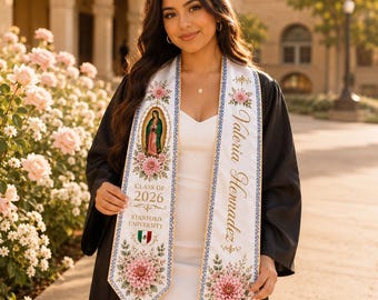 Custom Printed Mexican Graduation Stole 2026, Personalized Name Stole, Virgen de Guadalupe Sash, Orgullo Mexicano