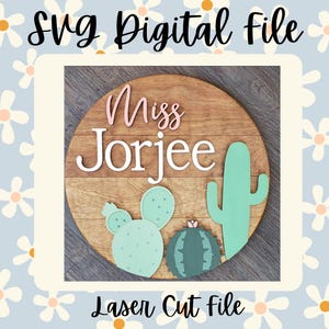 Digitaal snijbestand SVG-pdf-bestand Glowforge Laser Cactus Nursery Sign Floral Kraamcadeau
