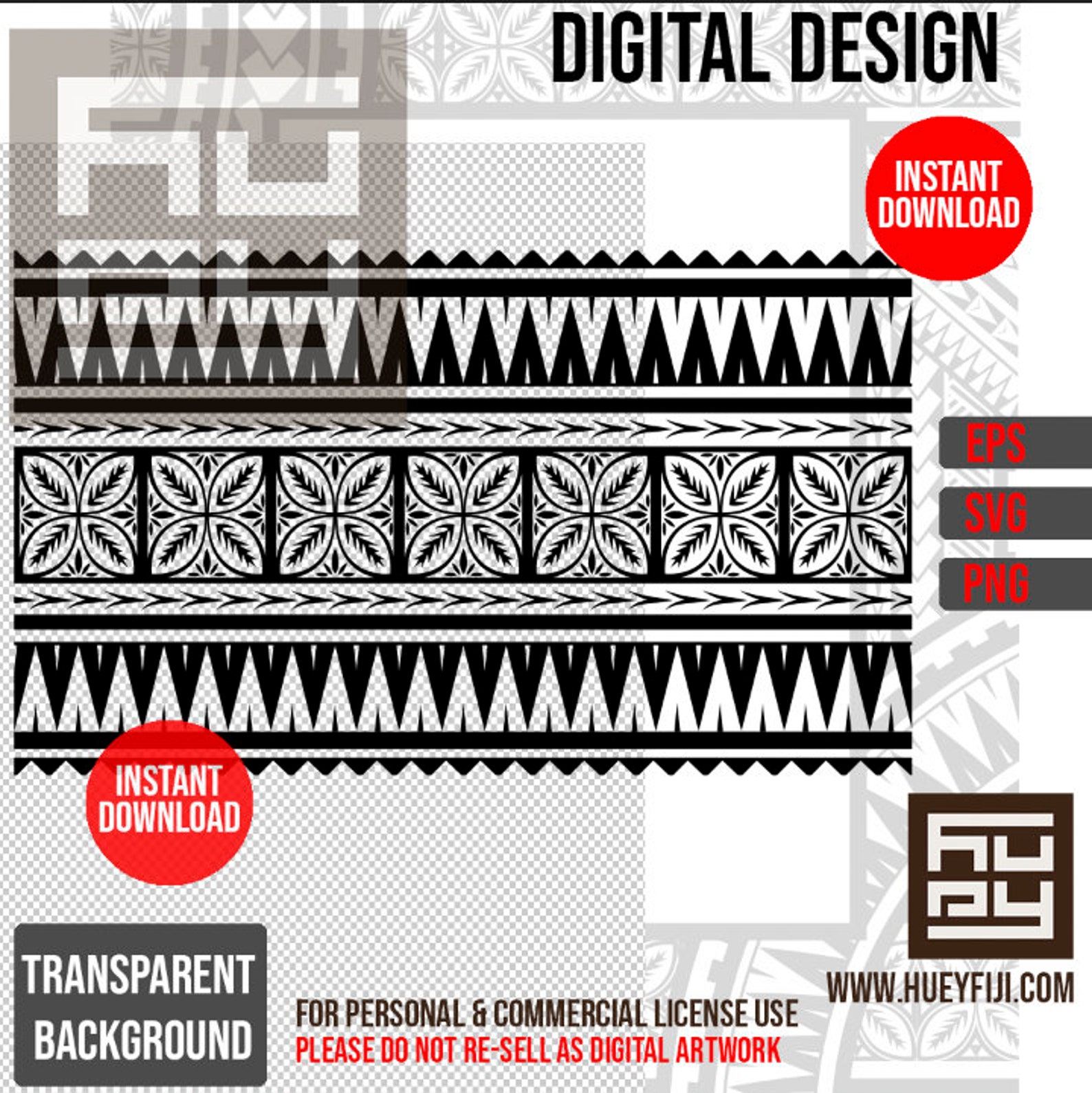 Samoan Tatau Polynesian Tribal Seamless Digital Pattern - Instant ...
